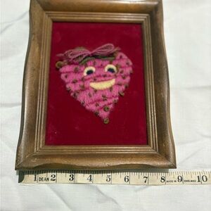 Vintage Crewel Handcrafted Pink Strawberry Art in Wooden Frame